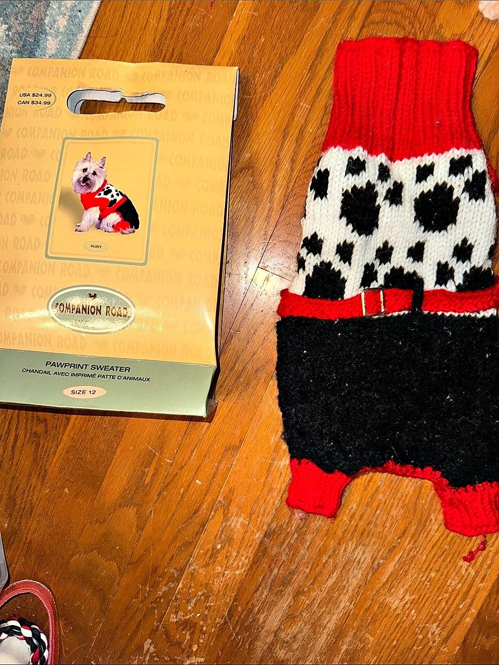 COW Pawprint Sweater Dog Red Black Small Halloween costume theme party MEDIUM